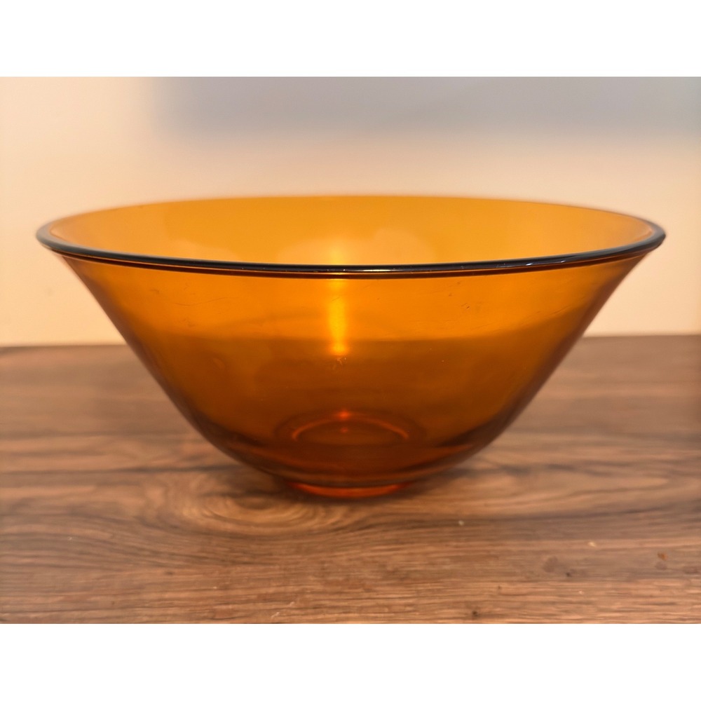 Vintage Amber Orange Glass Serving Bowl 10.25in MCM Mid Century Cone Salad Decor